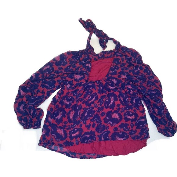 Maeve Anthropologie Sheer Blouse Pink Purple Floral Print XS - Picture 5 of 11